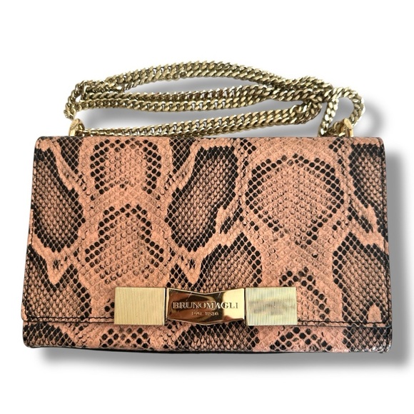 Bruno Magli Handbags - Bruno Magli Pink Snake Skin Embossed Shoulder Bag